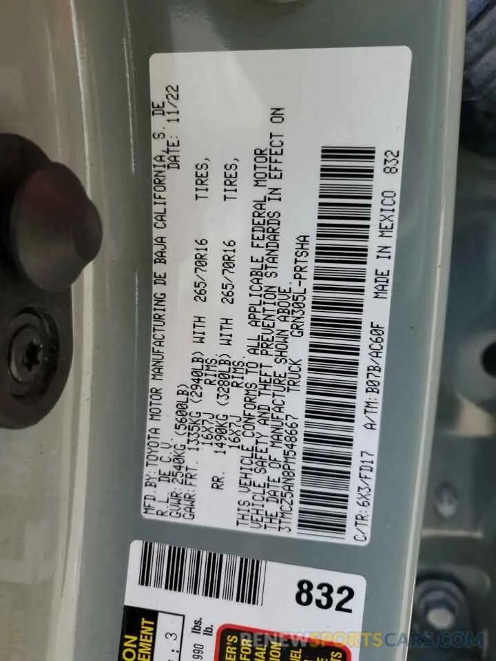 13 fotografías del automóvil dañado 3TMCZ5AN8PM548667 TOYOTA TACOMA 2023