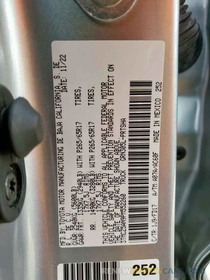 12 fotografías del automóvil dañado 3TMCZ5AN9PM552260 TOYOTA TACOMA 2023