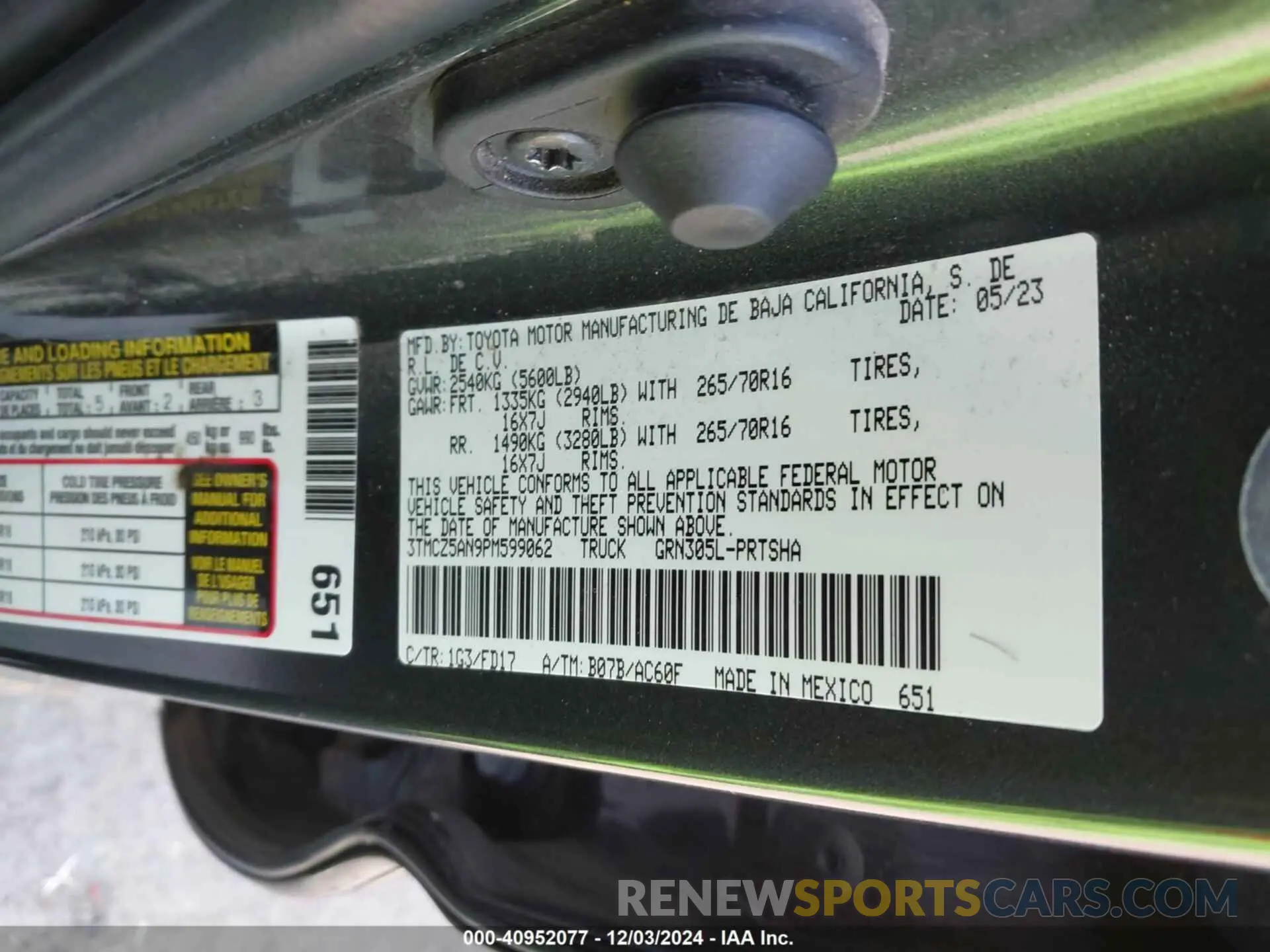 9 fotografías del automóvil dañado 3TMCZ5AN9PM599062 TOYOTA TACOMA 2023
