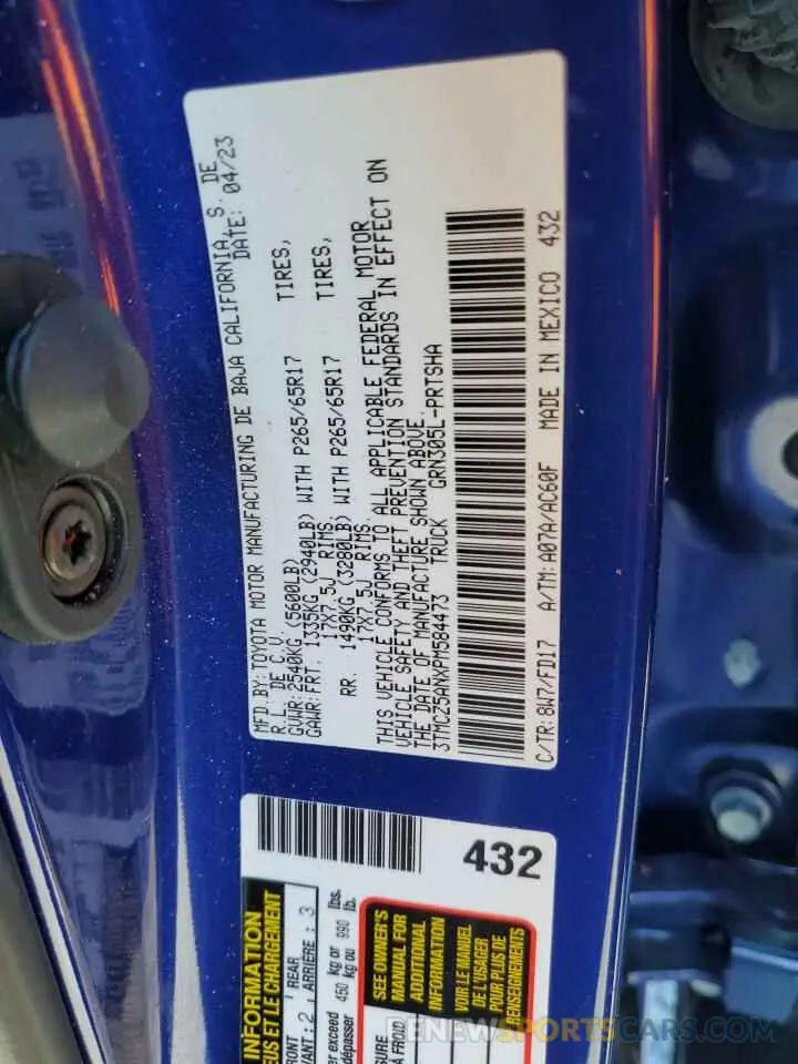 12 fotografías del automóvil dañado 3TMCZ5ANXPM584473 TOYOTA TACOMA 2023