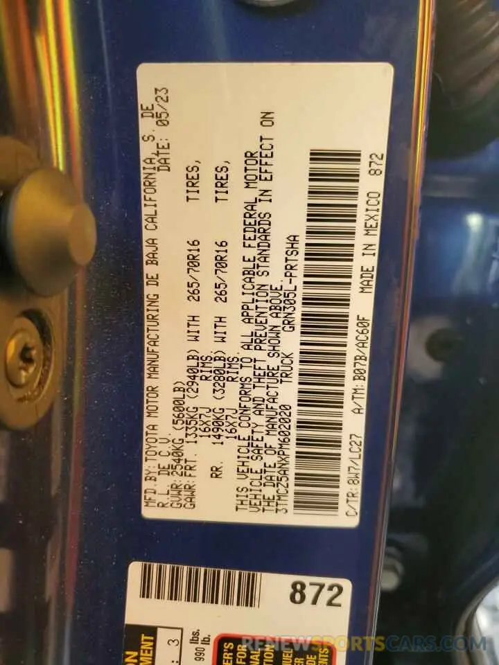 12 fotografías del automóvil dañado 3TMCZ5ANXPM602020 TOYOTA TACOMA 2023