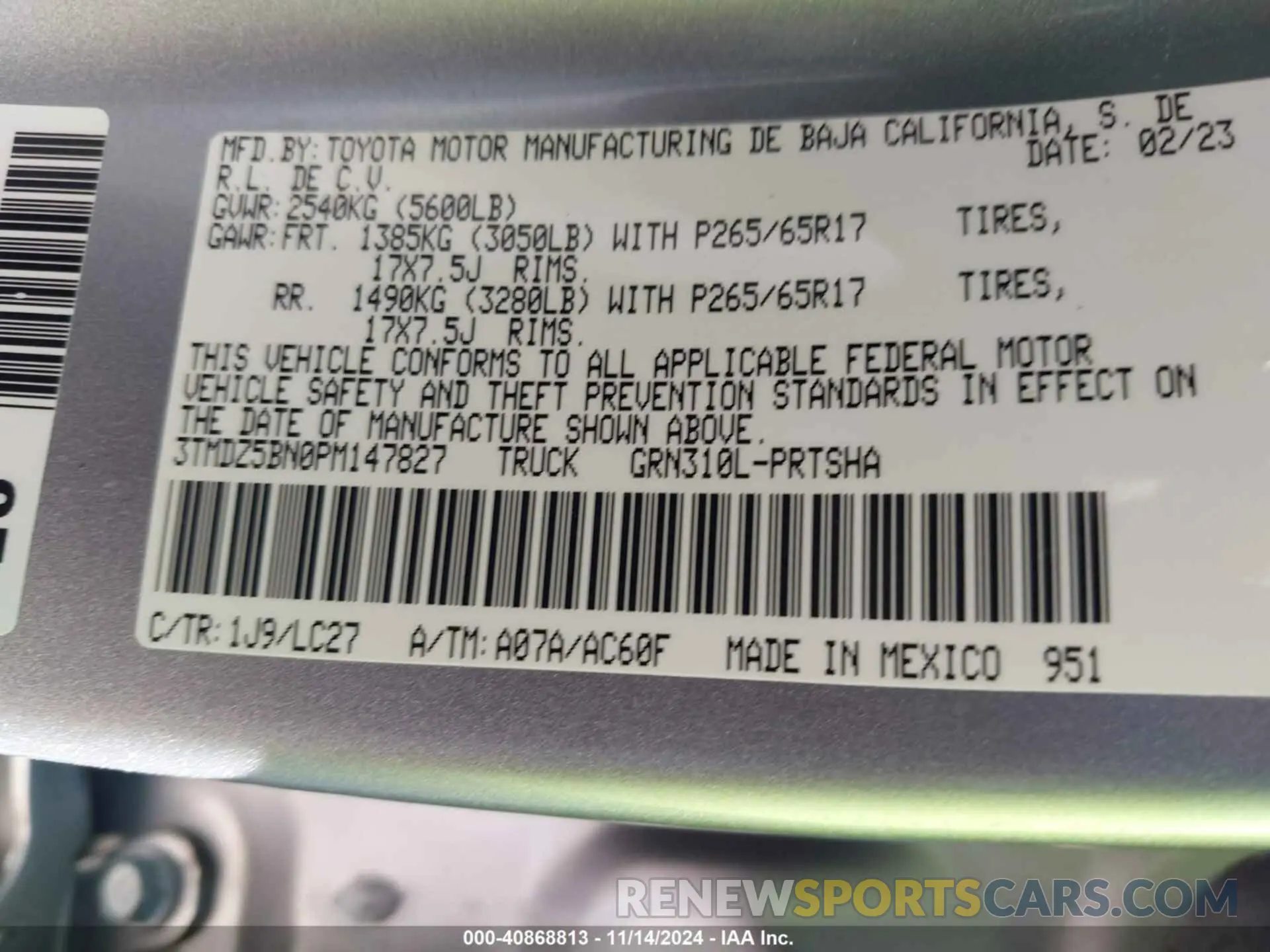 9 fotografías del automóvil dañado 3TMDZ5BN0PM147827 TOYOTA TACOMA 2023