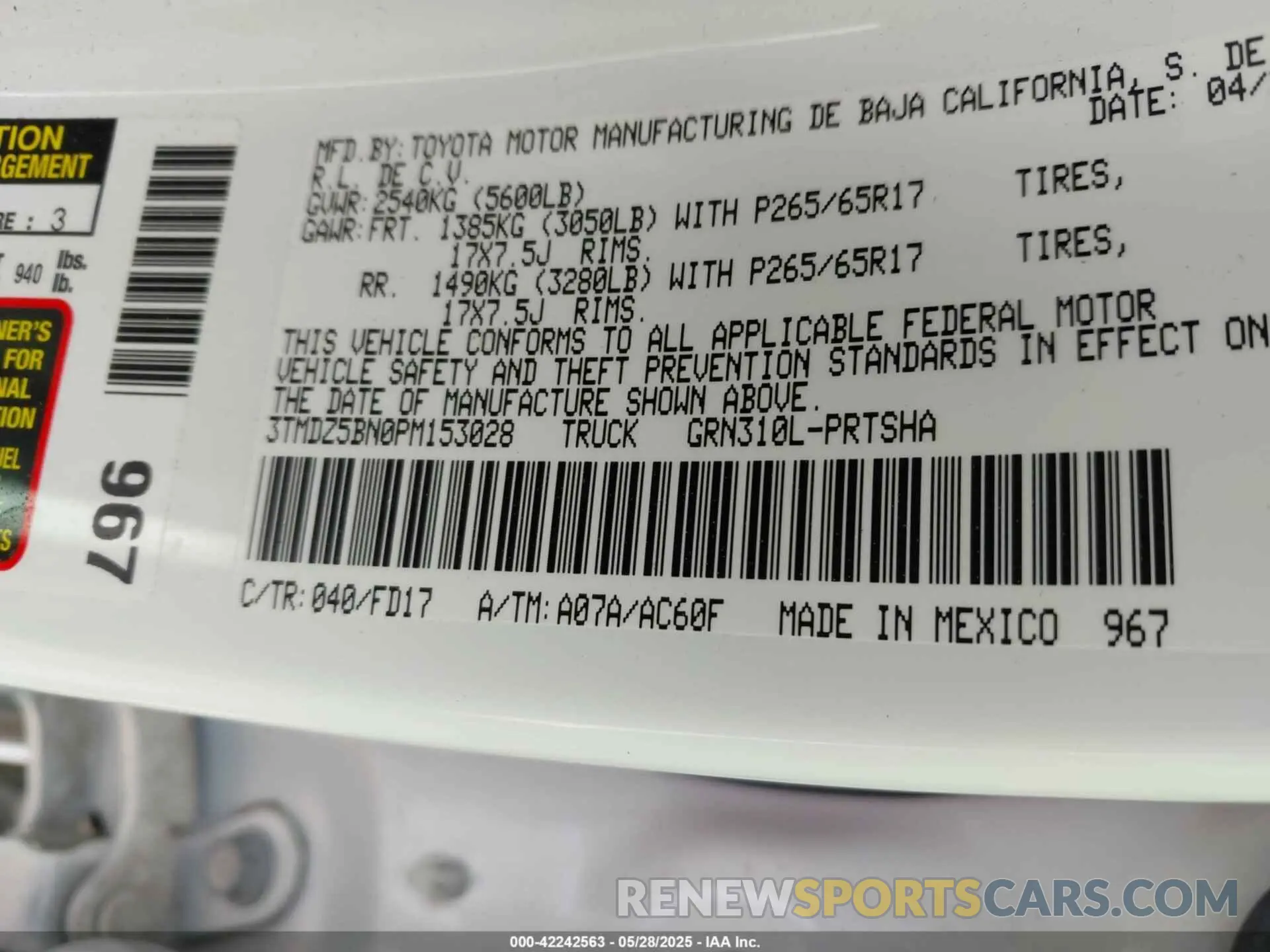 9 fotografías del automóvil dañado 3TMDZ5BN0PM153028 TOYOTA TACOMA 2023