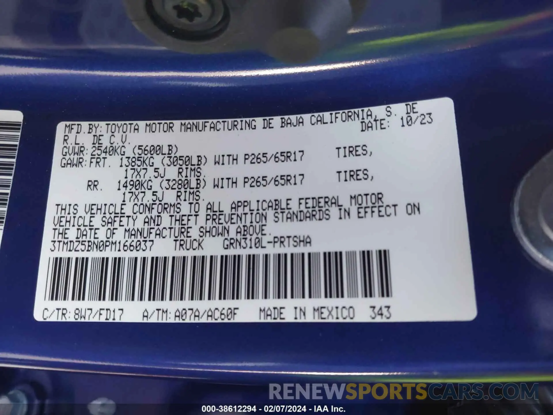 9 fotografías del automóvil dañado 3TMDZ5BN0PM166037 TOYOTA TACOMA 2023