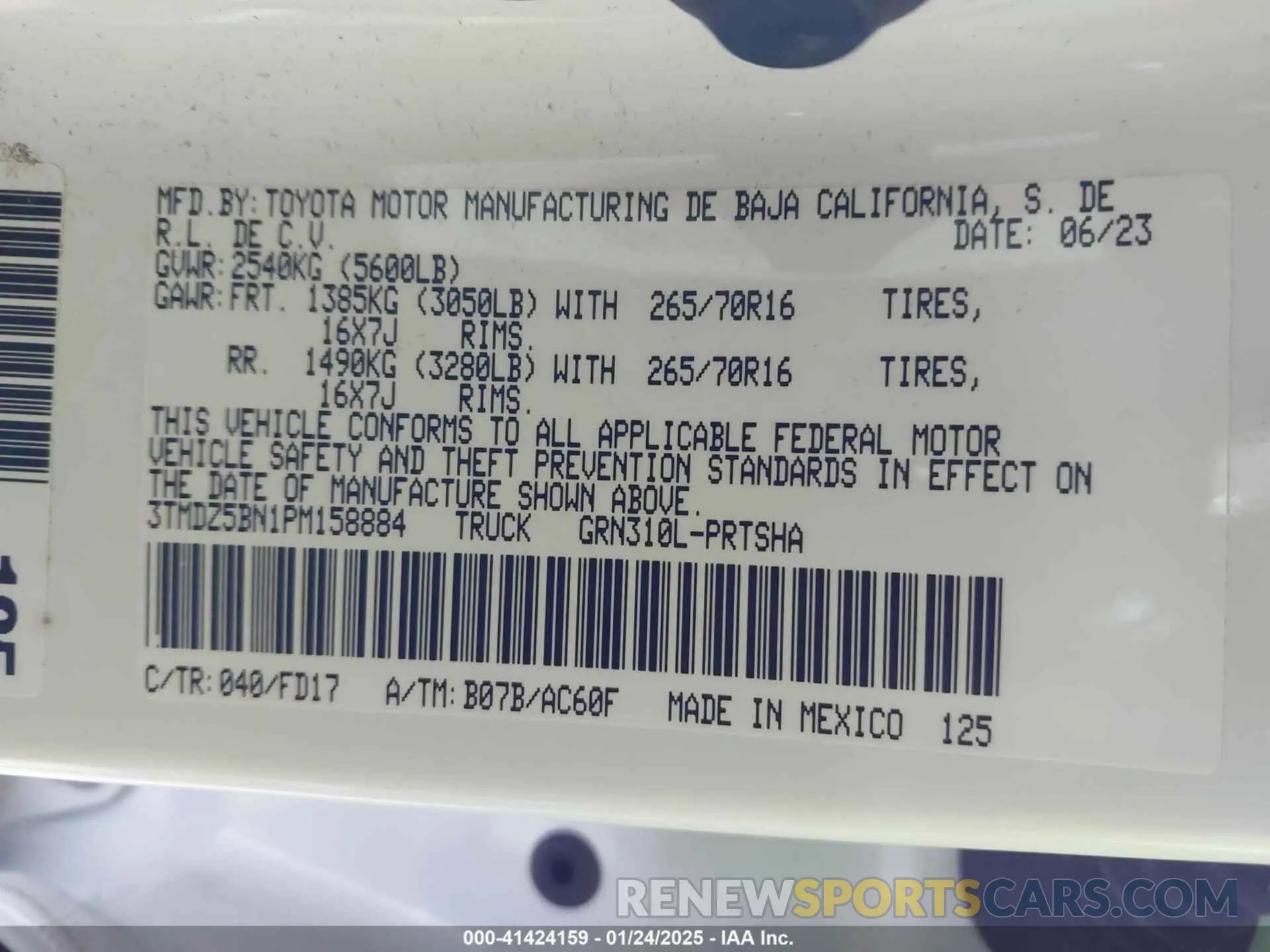 9 fotografías del automóvil dañado 3TMDZ5BN1PM158884 TOYOTA TACOMA 2023