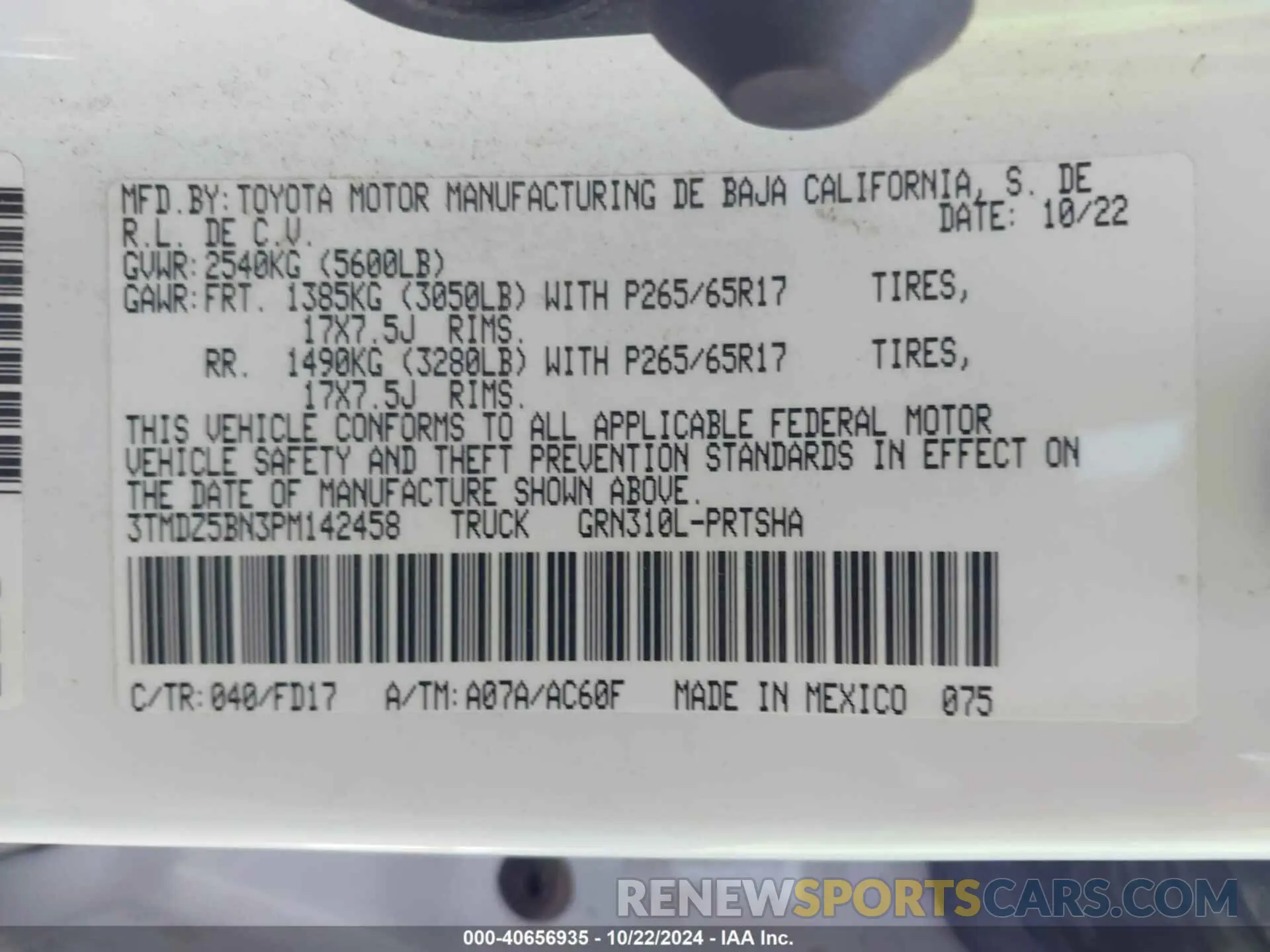 9 fotografías del automóvil dañado 3TMDZ5BN3PM142458 TOYOTA TACOMA 2023