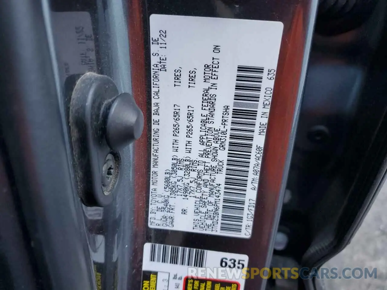 12 fotografías del automóvil dañado 3TMDZ5BN6PM143474 TOYOTA TACOMA 2023