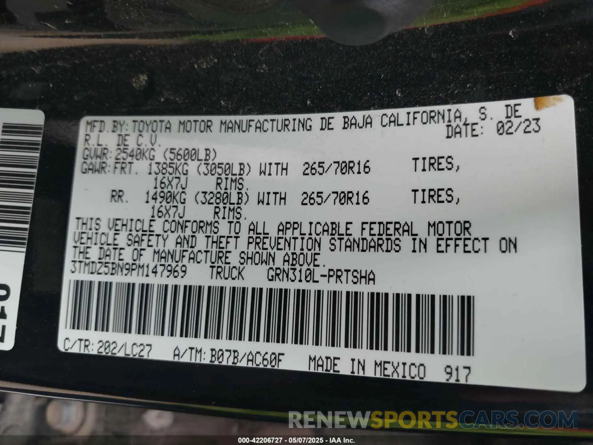 9 fotografías del automóvil dañado 3TMDZ5BN9PM147969 TOYOTA TACOMA 2023