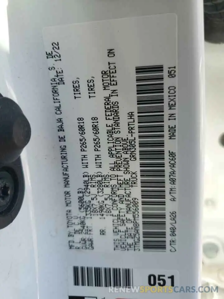 14 fotografías del automóvil dañado 3TMGZ5AN8PM556009 TOYOTA TACOMA 2023