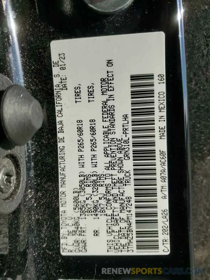 12 fotografías del automóvil dañado 3TMHZ5BN4PM147248 TOYOTA TACOMA 2023