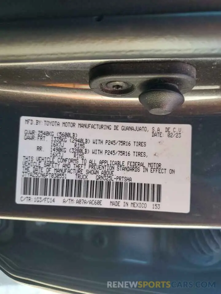 12 fotografías del automóvil dañado 3TYAZ5CN6PT030551 TOYOTA TACOMA 2023