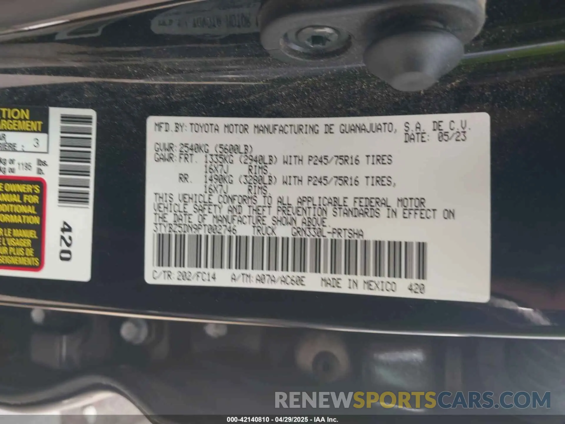 9 fotografías del automóvil dañado 3TYBZ5DN9PT002746 TOYOTA TACOMA 2023