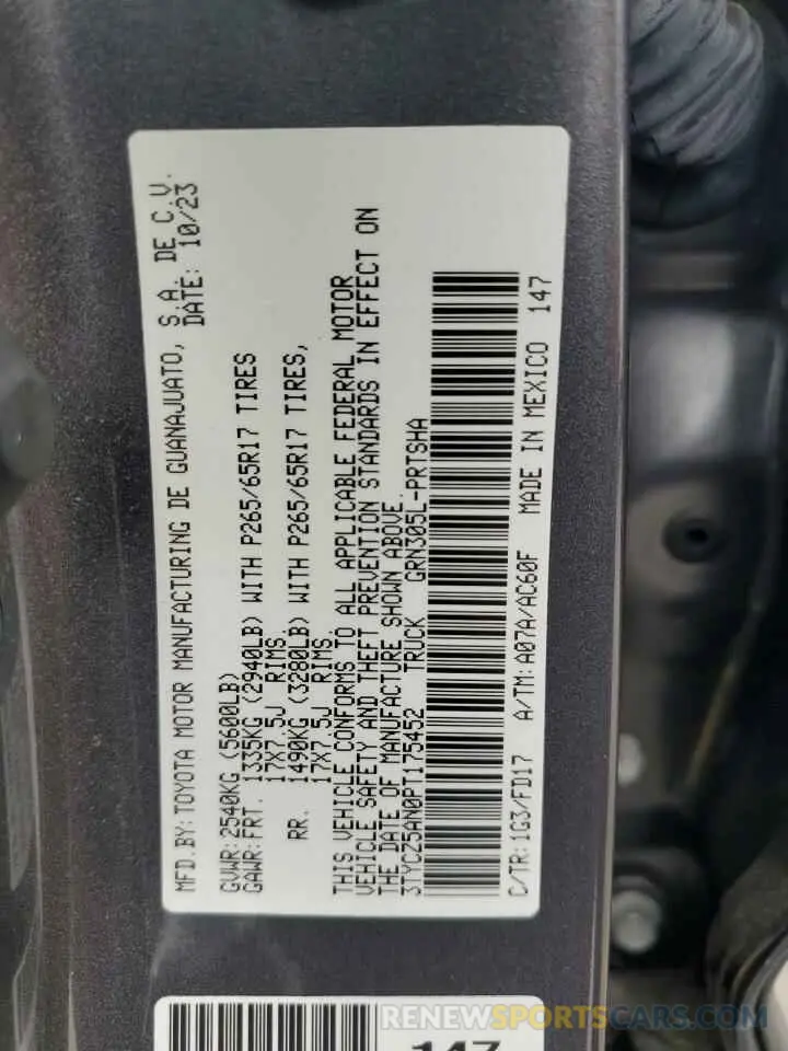 12 fotografías del automóvil dañado 3TYCZ5AN0PT175452 TOYOTA TACOMA 2023