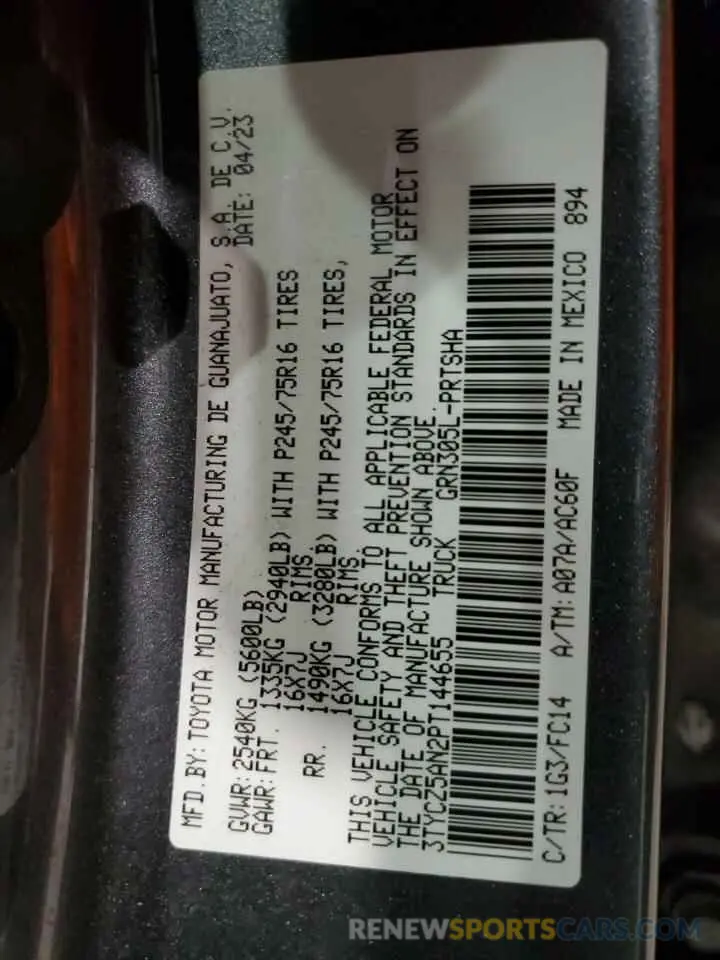 13 fotografías del automóvil dañado 3TYCZ5AN2PT144655 TOYOTA TACOMA 2023