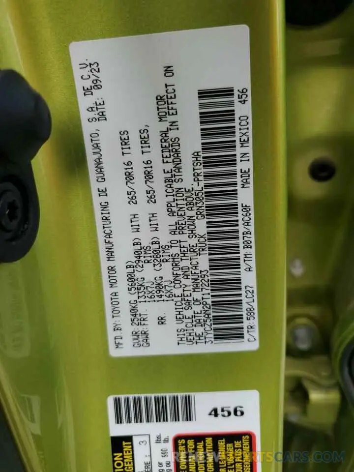 12 fotografías del automóvil dañado 3TYCZ5AN2PT172293 TOYOTA TACOMA 2023