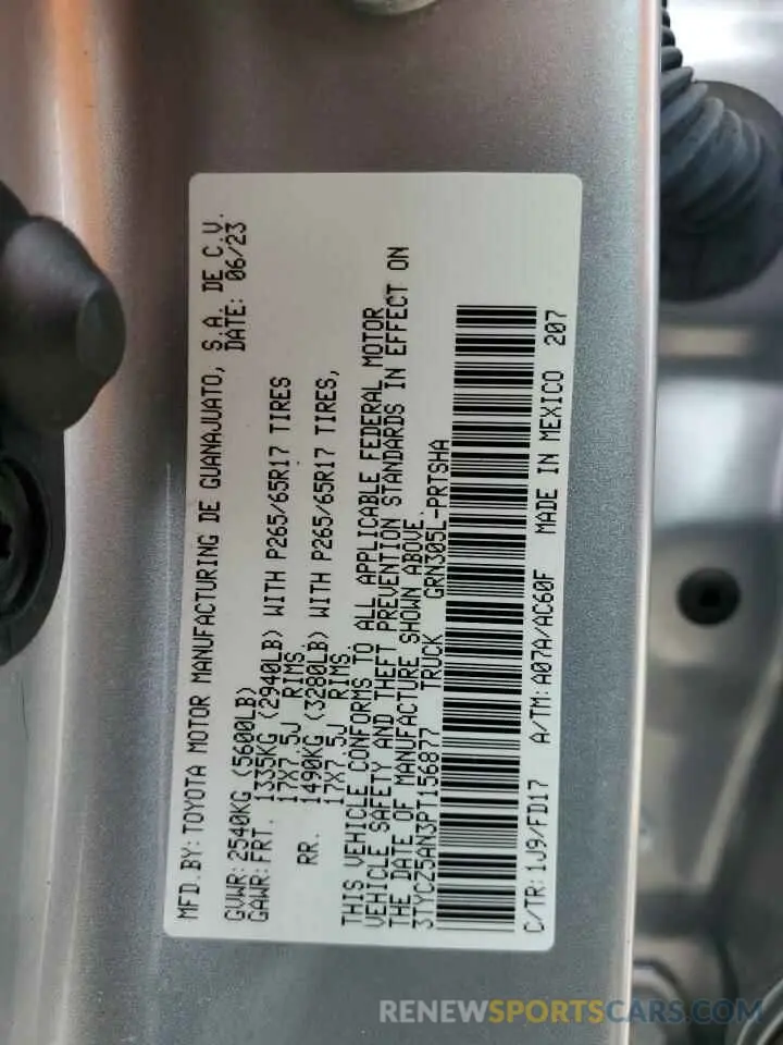 12 fotografías del automóvil dañado 3TYCZ5AN3PT156877 TOYOTA TACOMA 2023