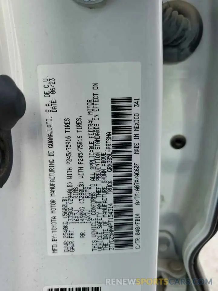 12 fotografías del automóvil dañado 3TYCZ5AN4PT154314 TOYOTA TACOMA 2023