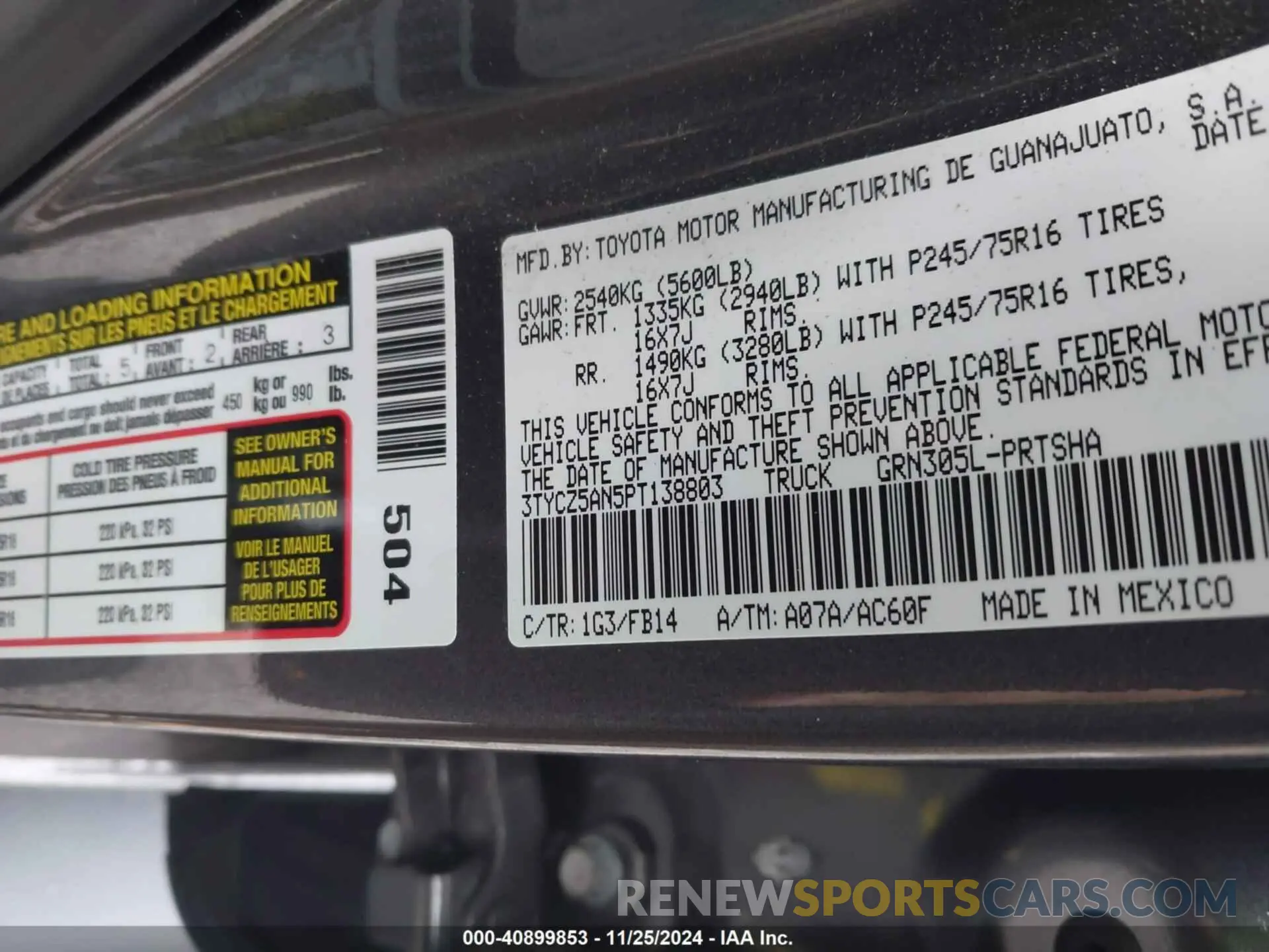 9 fotografías del automóvil dañado 3TYCZ5AN5PT138803 TOYOTA TACOMA 2023