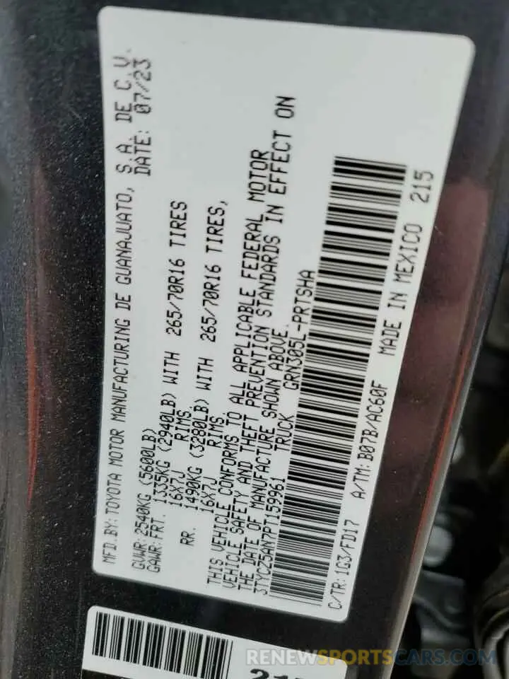 13 fotografías del automóvil dañado 3TYCZ5AN7PT159961 TOYOTA TACOMA 2023
