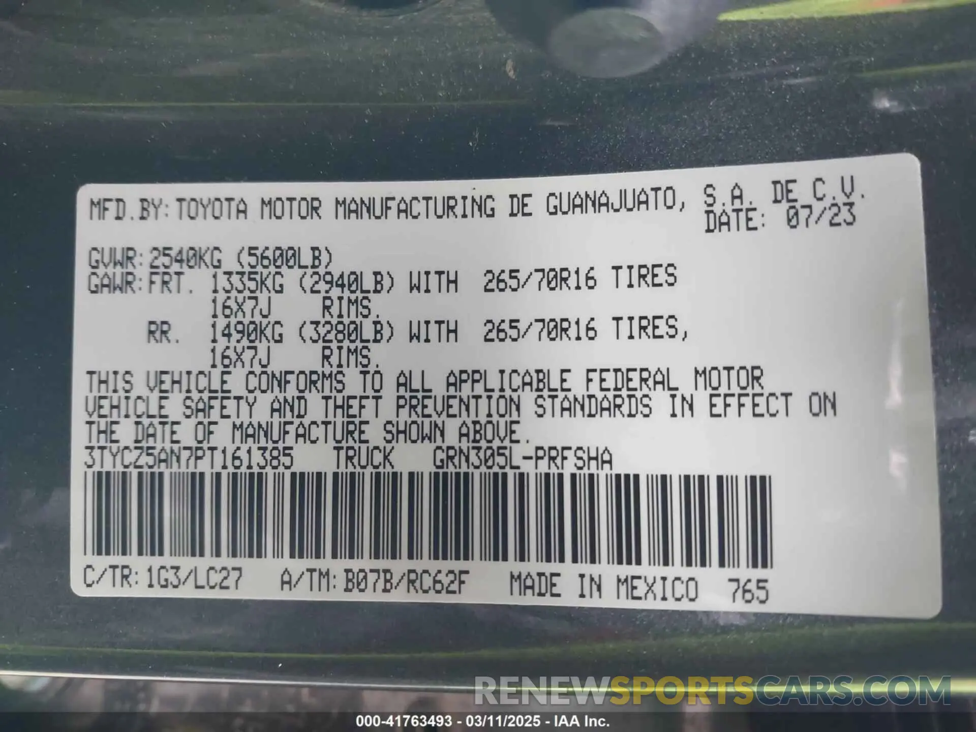 9 fotografías del automóvil dañado 3TYCZ5AN7PT161385 TOYOTA TACOMA 2023
