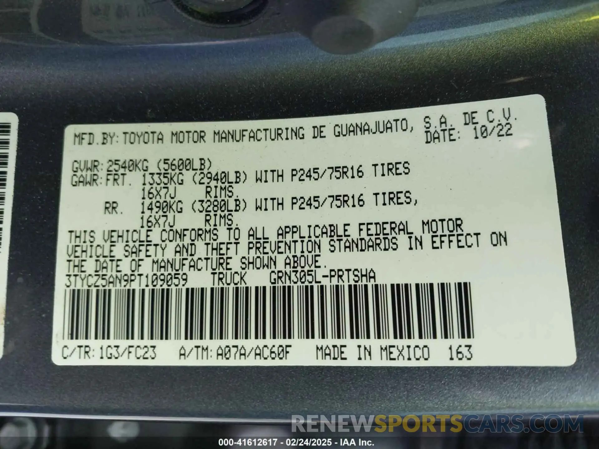 9 fotografías del automóvil dañado 3TYCZ5AN9PT109059 TOYOTA TACOMA 2023
