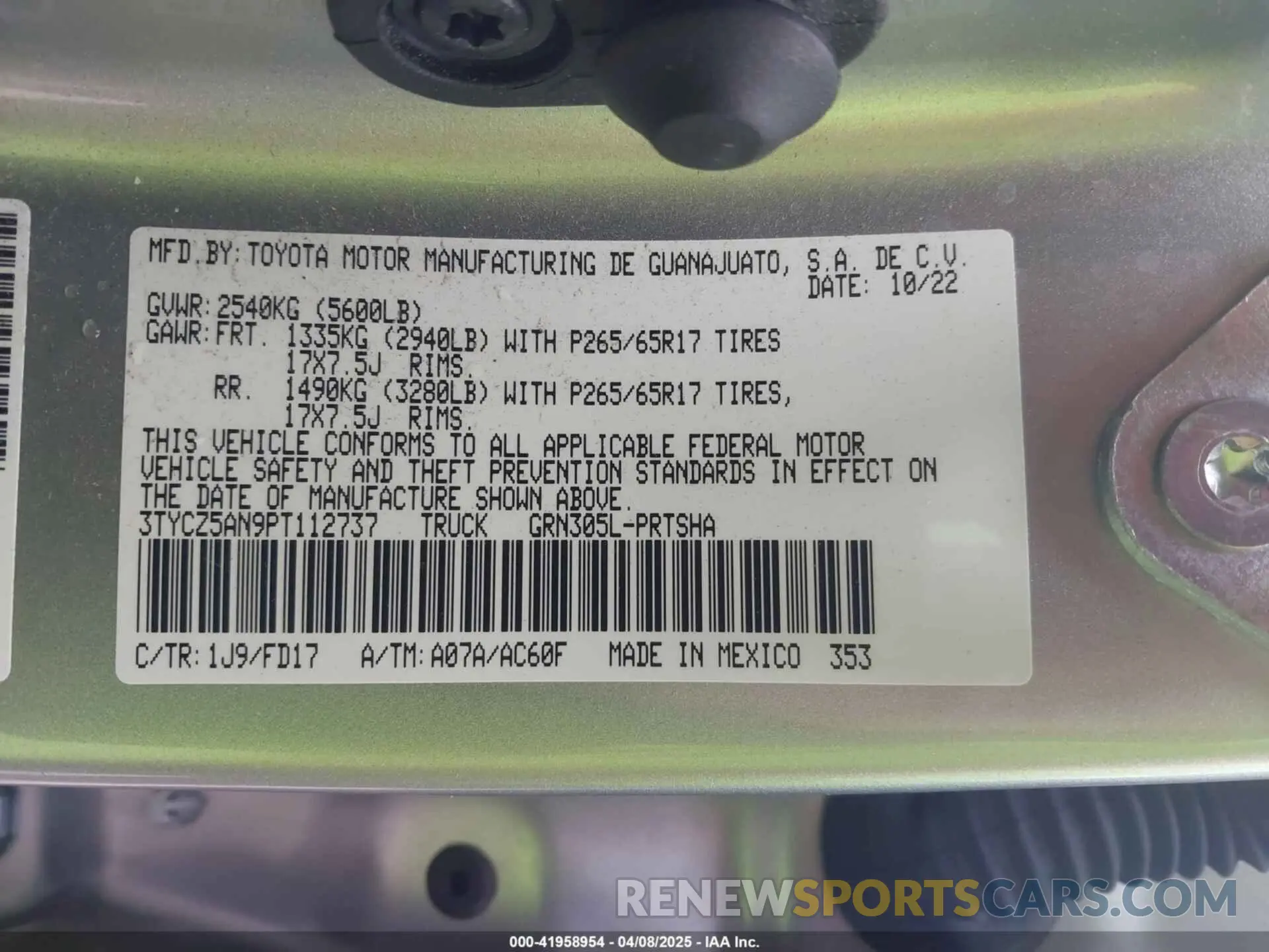 9 fotografías del automóvil dañado 3TYCZ5AN9PT112737 TOYOTA TACOMA 2023