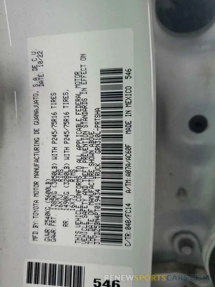 12 fotografías del automóvil dañado 3TYDZ5BN4PT019434 TOYOTA TACOMA 2023