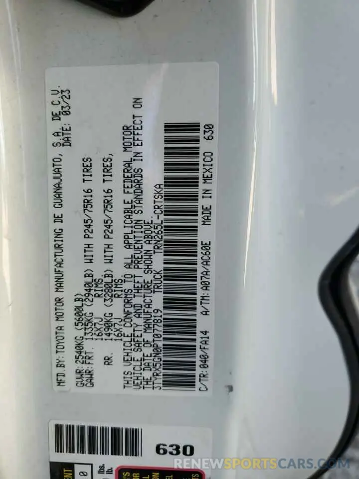 13 fotografías del automóvil dañado 3TYRX5GN0PT077819 TOYOTA TACOMA 2023
