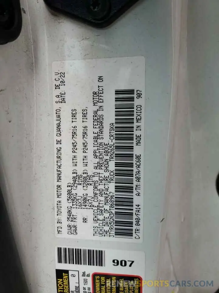 12 fotografías del automóvil dañado 3TYRX5GN3PT068967 TOYOTA TACOMA 2023