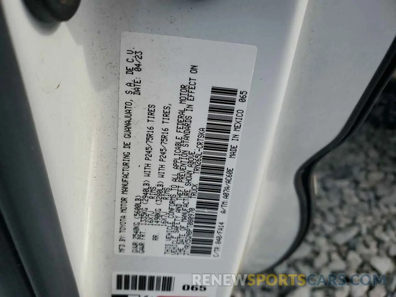 12 fotografías del automóvil dañado 3TYRX5GN8PT080970 TOYOTA TACOMA 2023