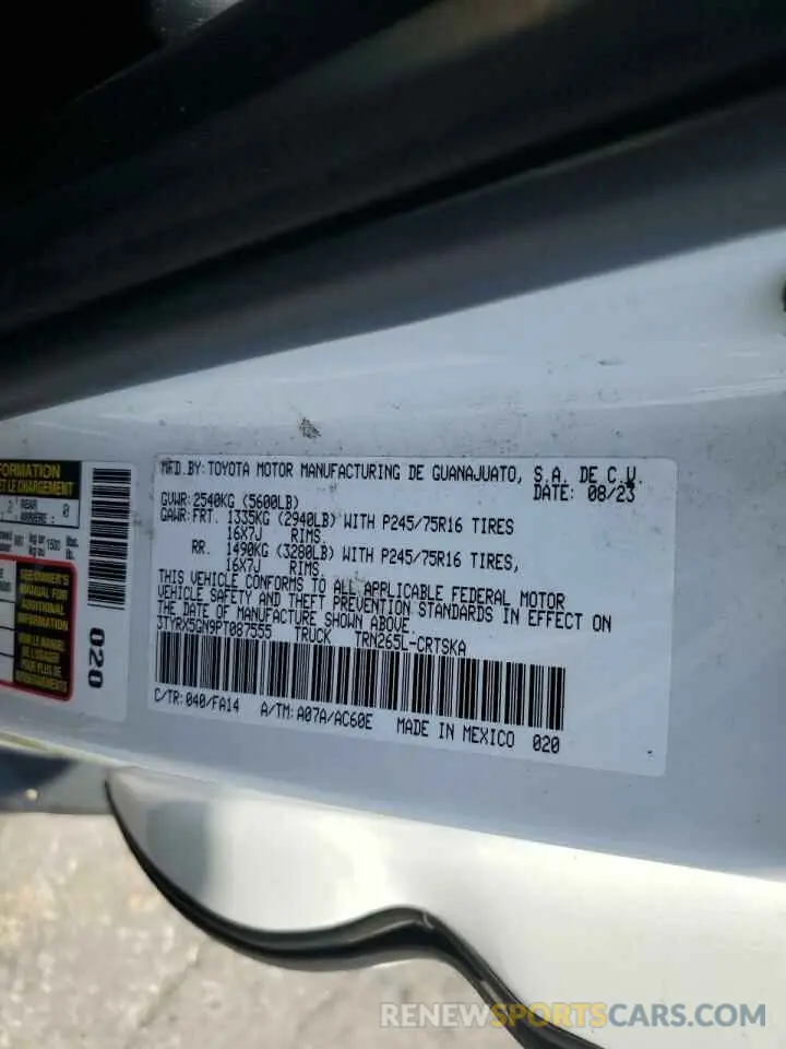 12 fotografías del automóvil dañado 3TYRX5GN9PT087555 TOYOTA TACOMA 2023