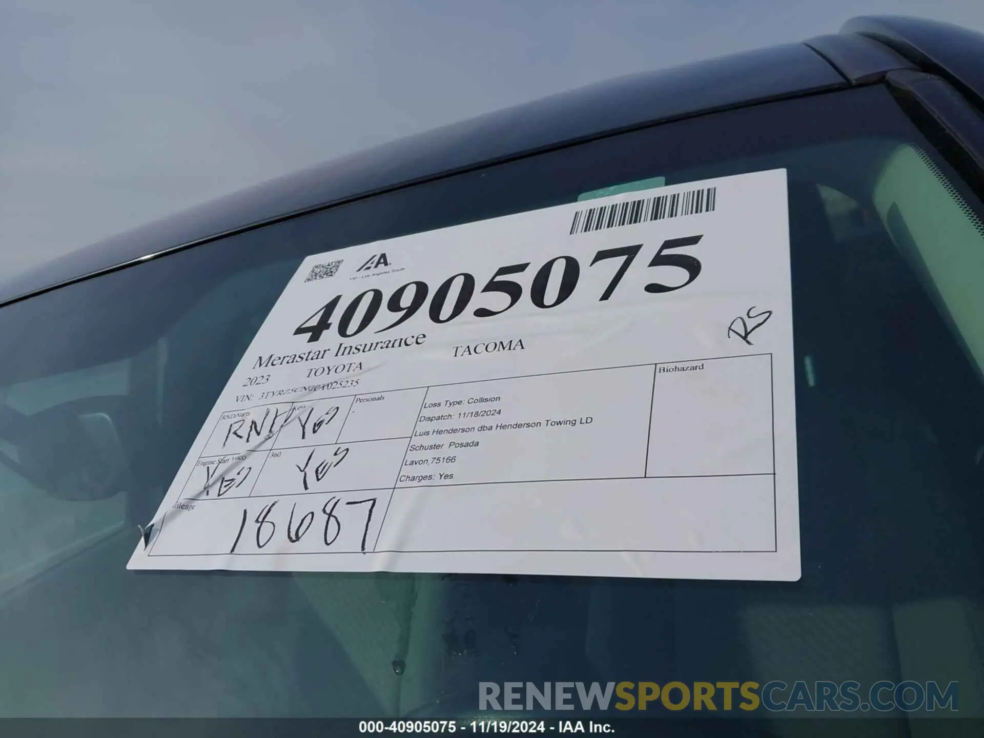 18 fotografías del automóvil dañado 3TYRZ5CN0PT025235 TOYOTA TACOMA 2023