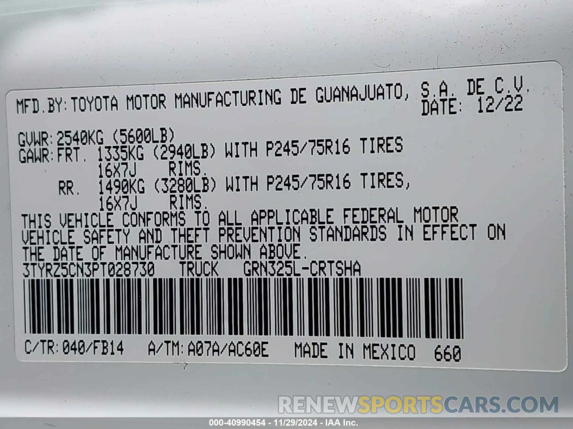 9 fotografías del automóvil dañado 3TYRZ5CN3PT028730 TOYOTA TACOMA 2023