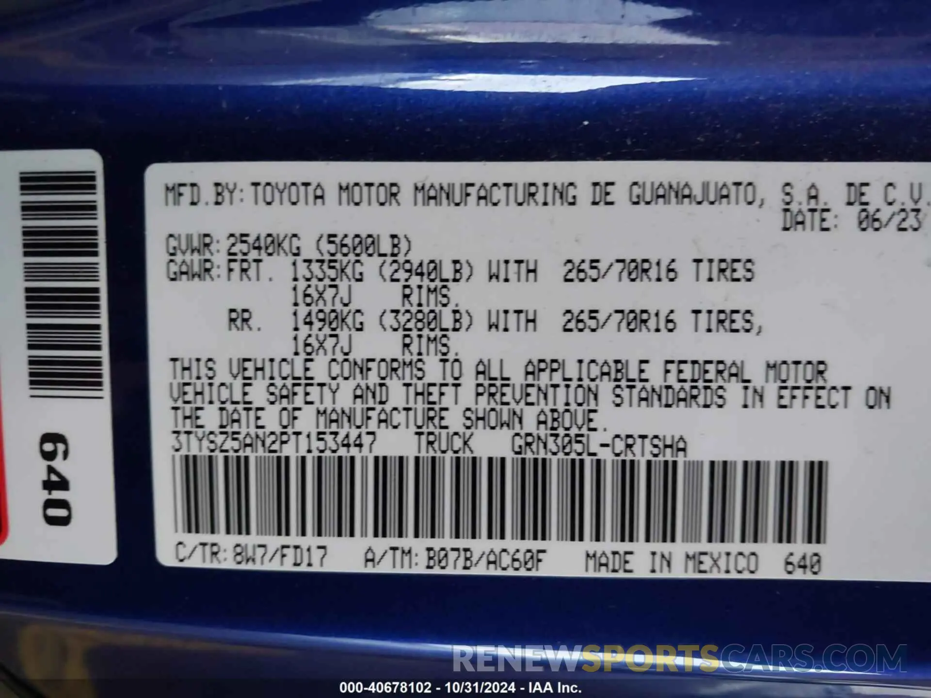 9 fotografías del automóvil dañado 3TYSZ5AN2PT153447 TOYOTA TACOMA 2023