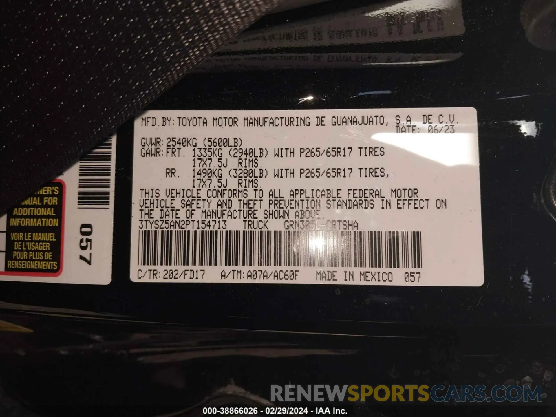 9 fotografías del automóvil dañado 3TYSZ5AN2PT154713 TOYOTA TACOMA 2023