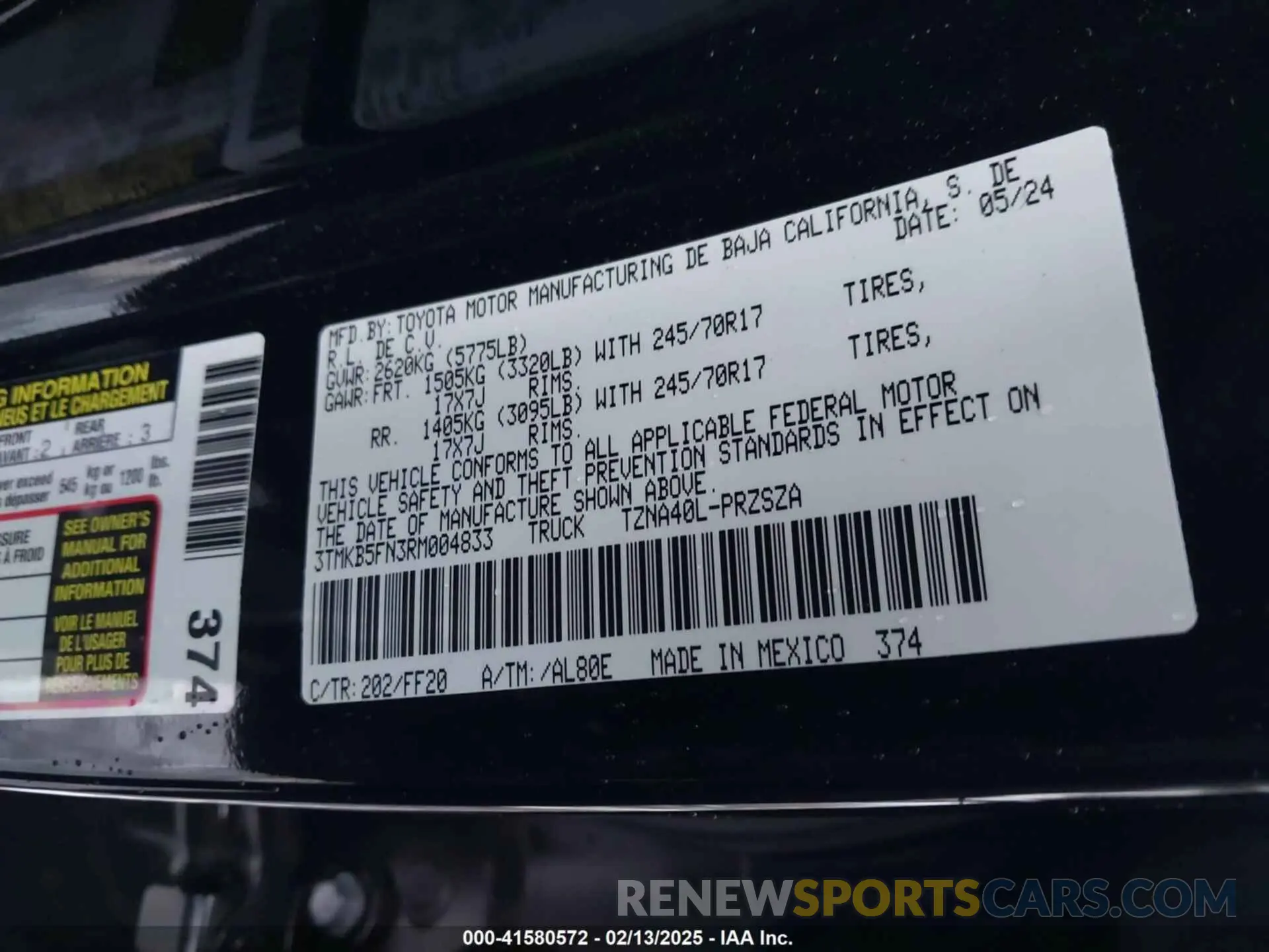 9 fotografías del automóvil dañado 3TMKB5FN3RM004833 TOYOTA TACOMA 2024