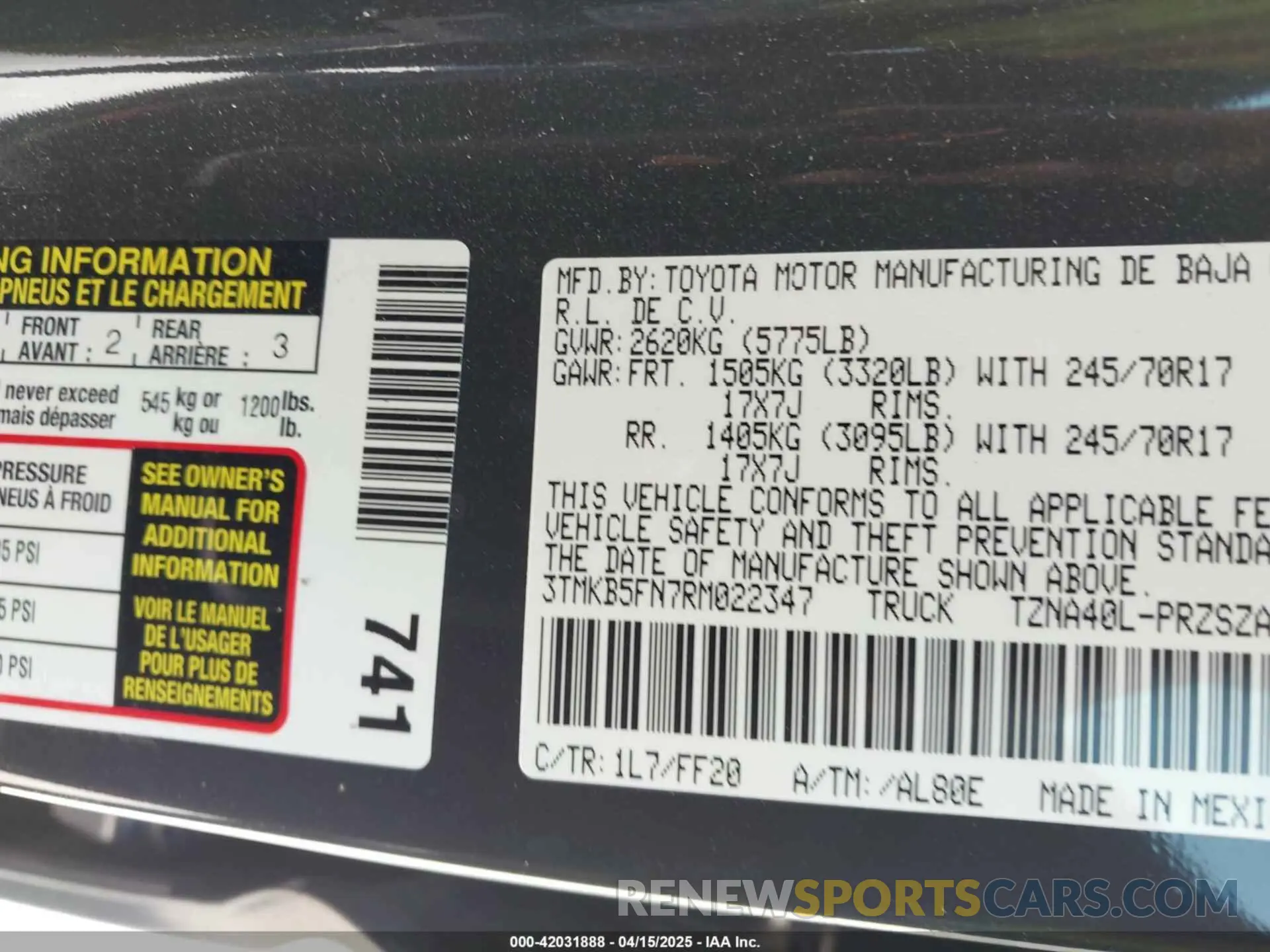 9 fotografías del automóvil dañado 3TMKB5FN7RM022347 TOYOTA TACOMA 2024