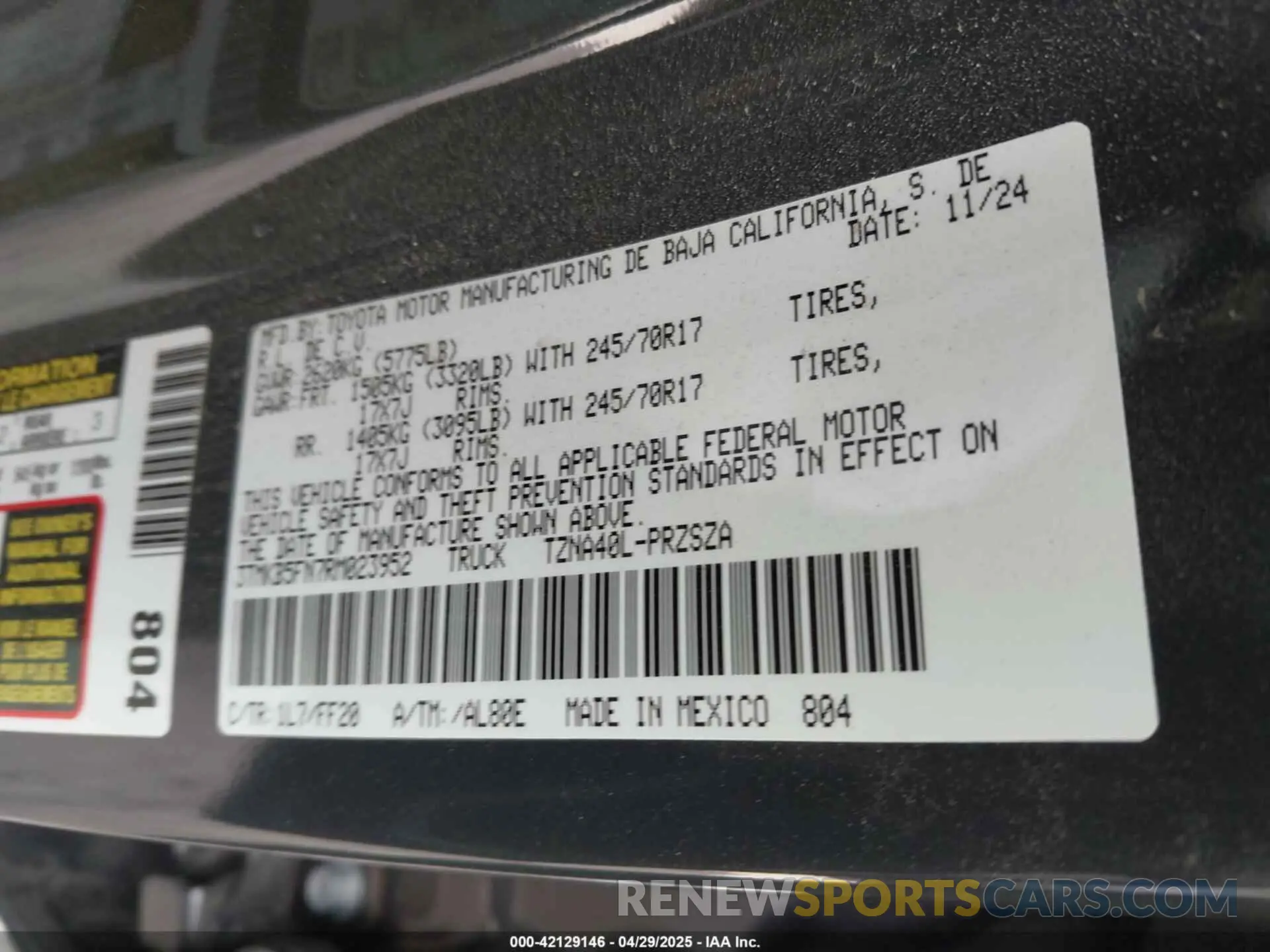 9 fotografías del automóvil dañado 3TMKB5FN7RM023952 TOYOTA TACOMA 2024