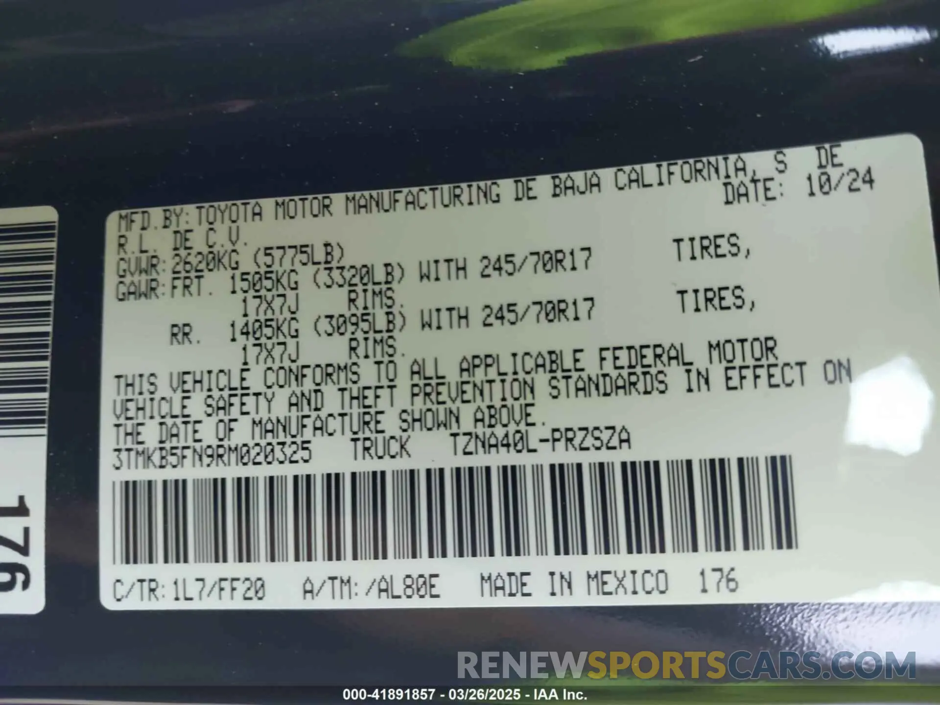 9 fotografías del automóvil dañado 3TMKB5FN9RM020325 TOYOTA TACOMA 2024