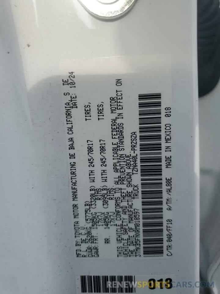 13 fotografías del automóvil dañado 3TMKB5FNXRM018597 TOYOTA TACOMA 2024
