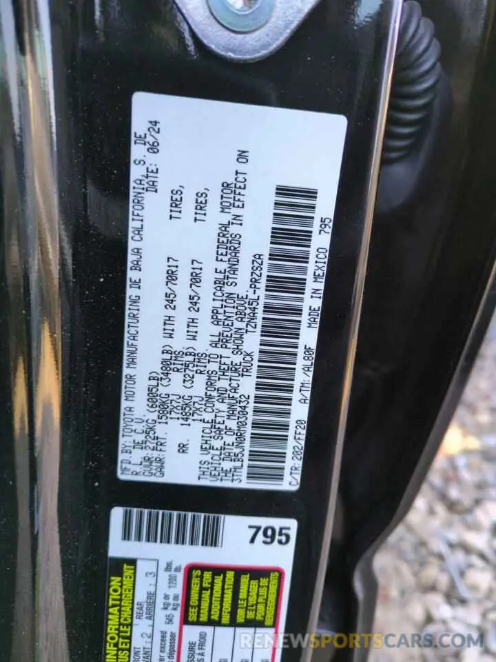 12 fotografías del automóvil dañado 3TMLB5JN0RM030432 TOYOTA TACOMA 2024