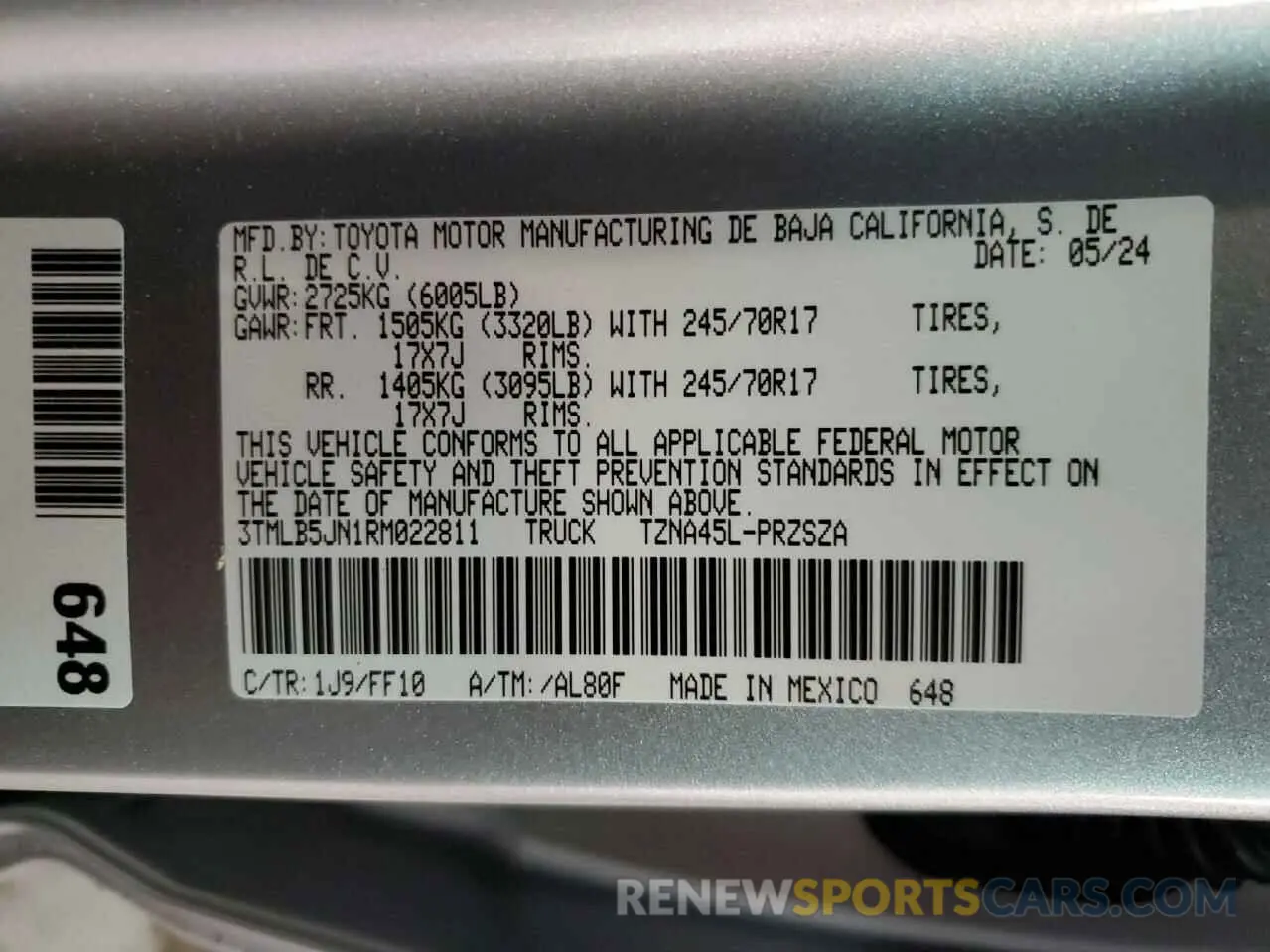 13 fotografías del automóvil dañado 3TMLB5JN1RM022811 TOYOTA TACOMA 2024