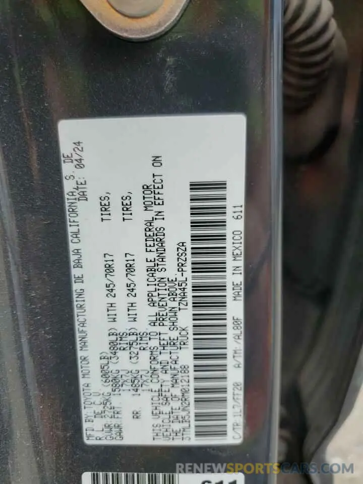 13 fotografías del automóvil dañado 3TMLB5JN2RM012188 TOYOTA TACOMA 2024