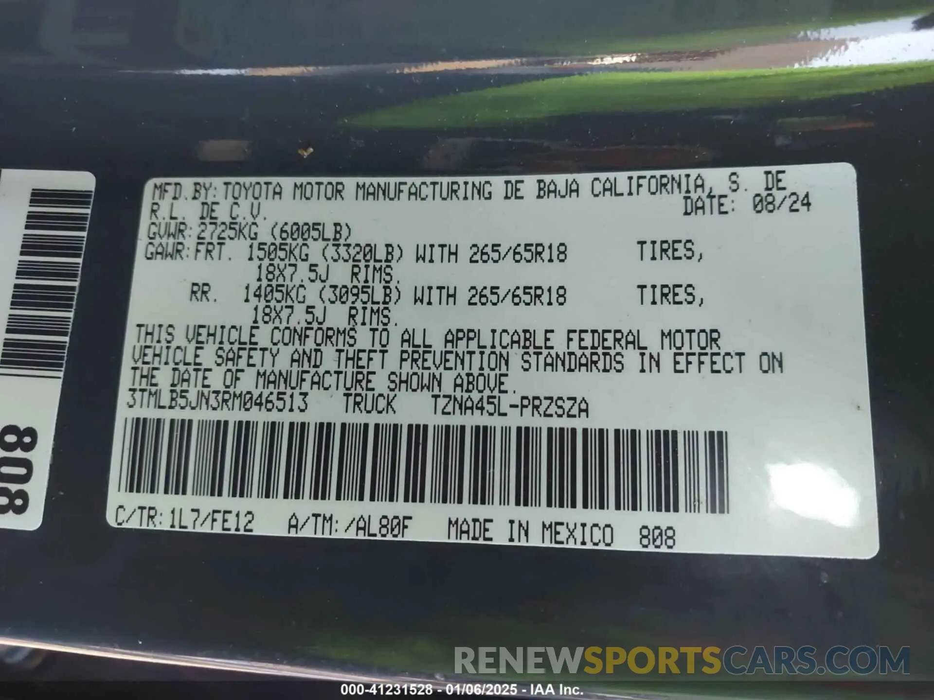 9 fotografías del automóvil dañado 3TMLB5JN3RM046513 TOYOTA TACOMA 2024