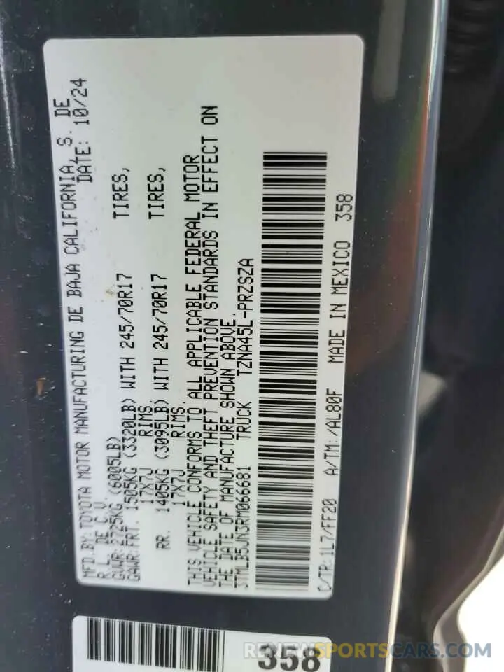 12 fotografías del automóvil dañado 3TMLB5JN3RM066681 TOYOTA TACOMA 2024
