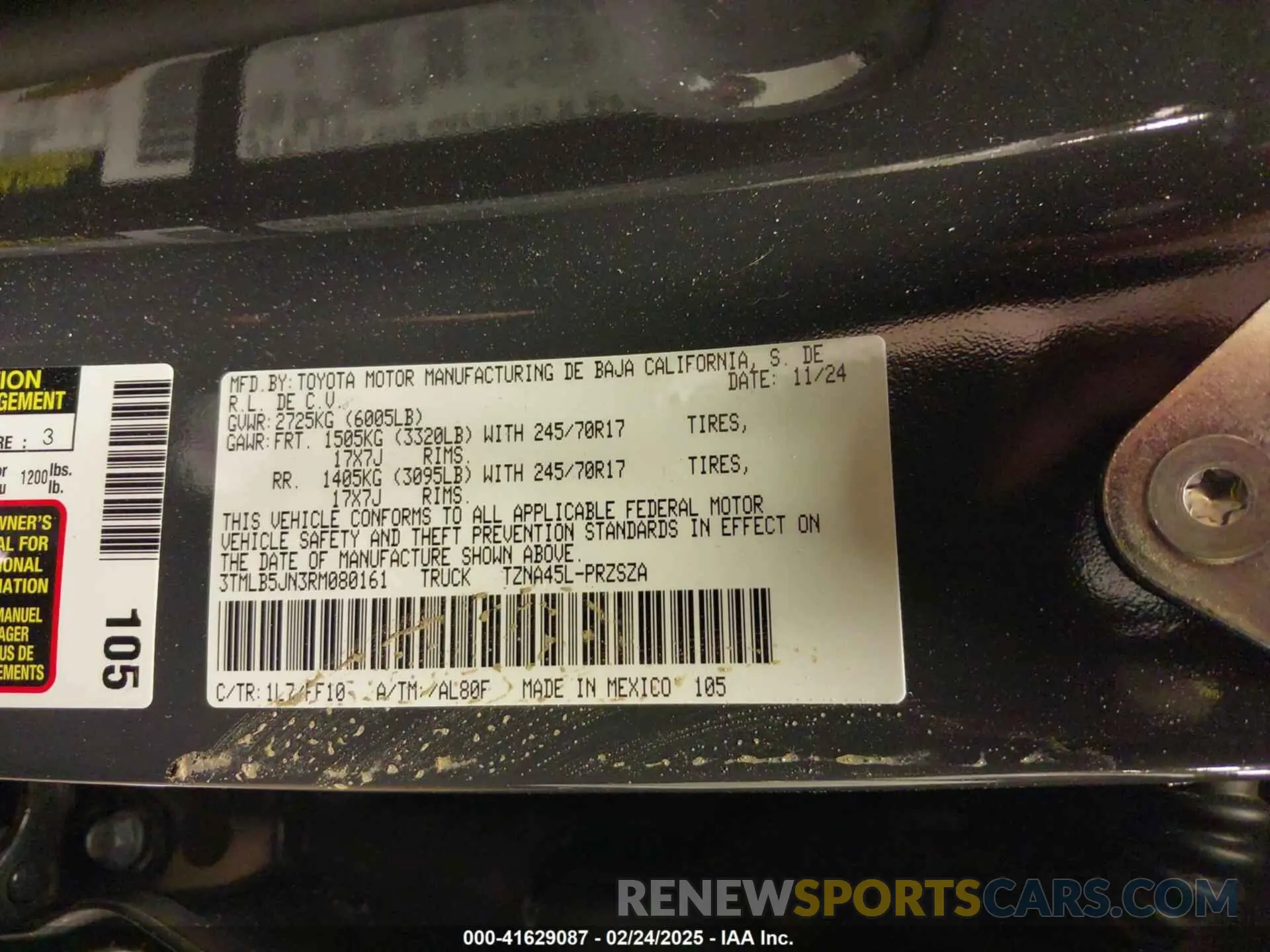 9 fotografías del automóvil dañado 3TMLB5JN3RM080161 TOYOTA TACOMA 2024