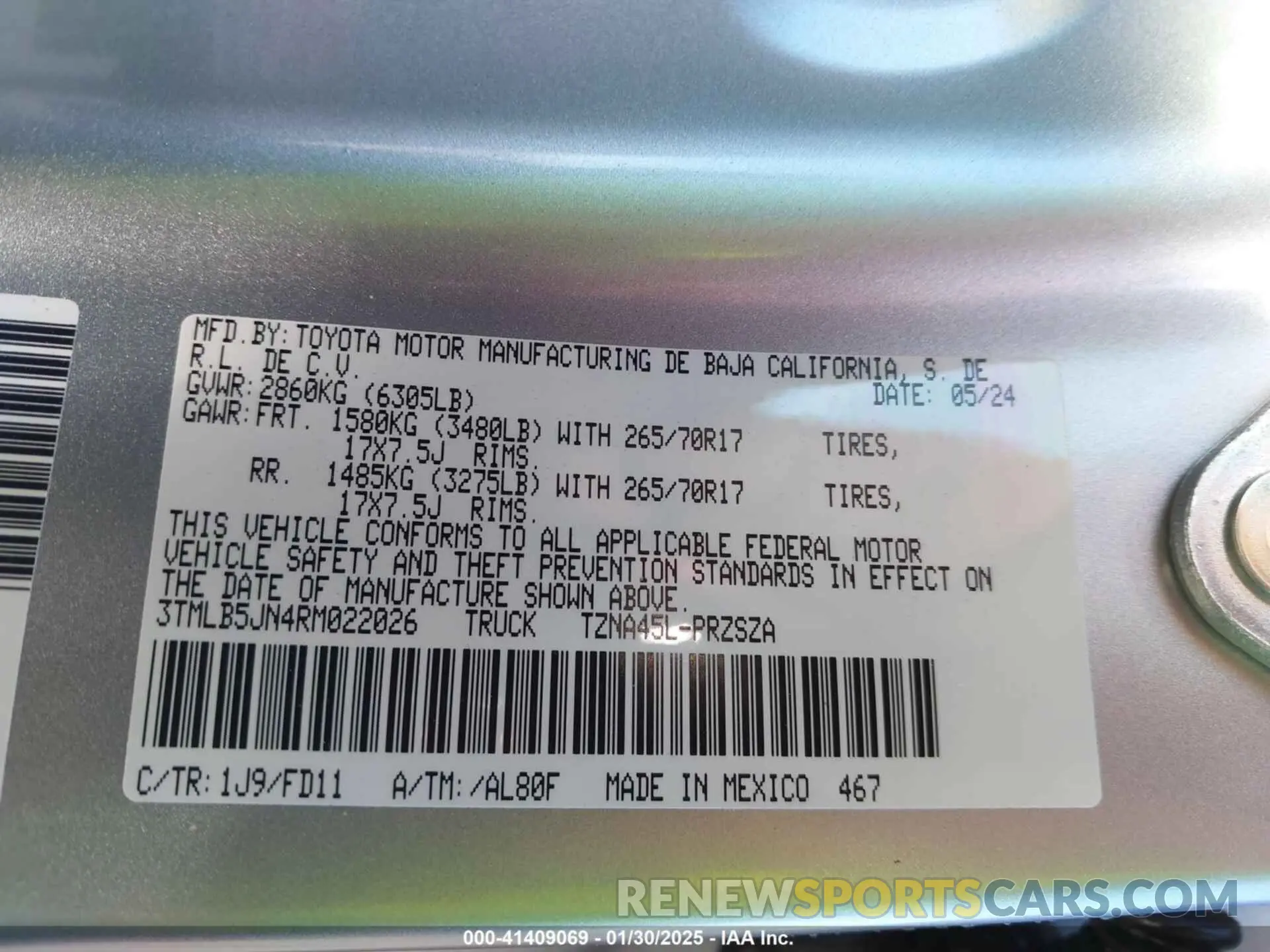 9 fotografías del automóvil dañado 3TMLB5JN4RM022026 TOYOTA TACOMA 2024