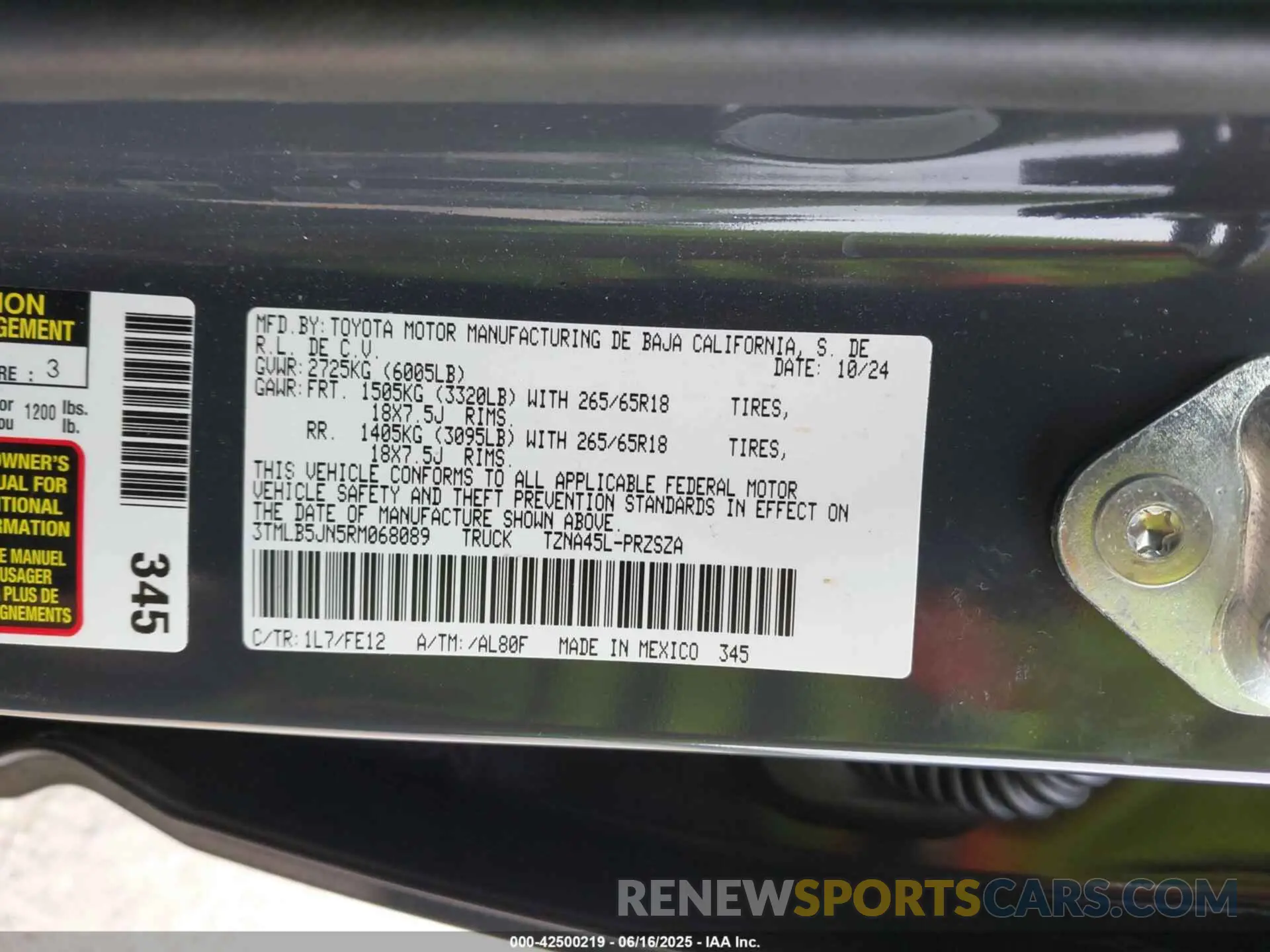 9 fotografías del automóvil dañado 3TMLB5JN5RM068089 TOYOTA TACOMA 2024