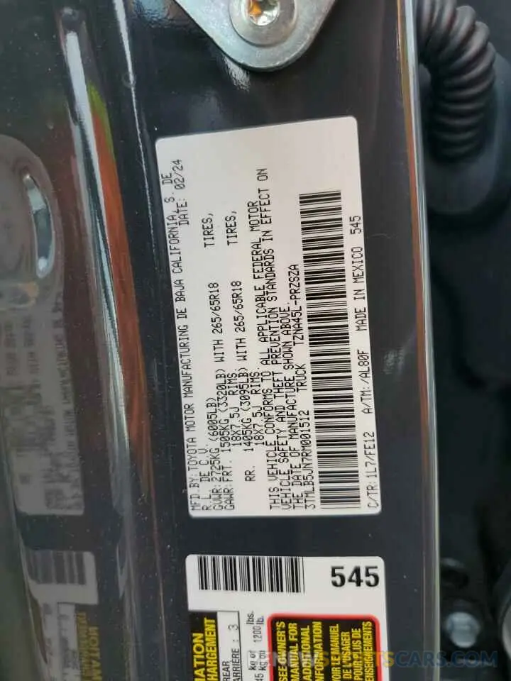 13 fotografías del automóvil dañado 3TMLB5JN7RM001512 TOYOTA TACOMA 2024