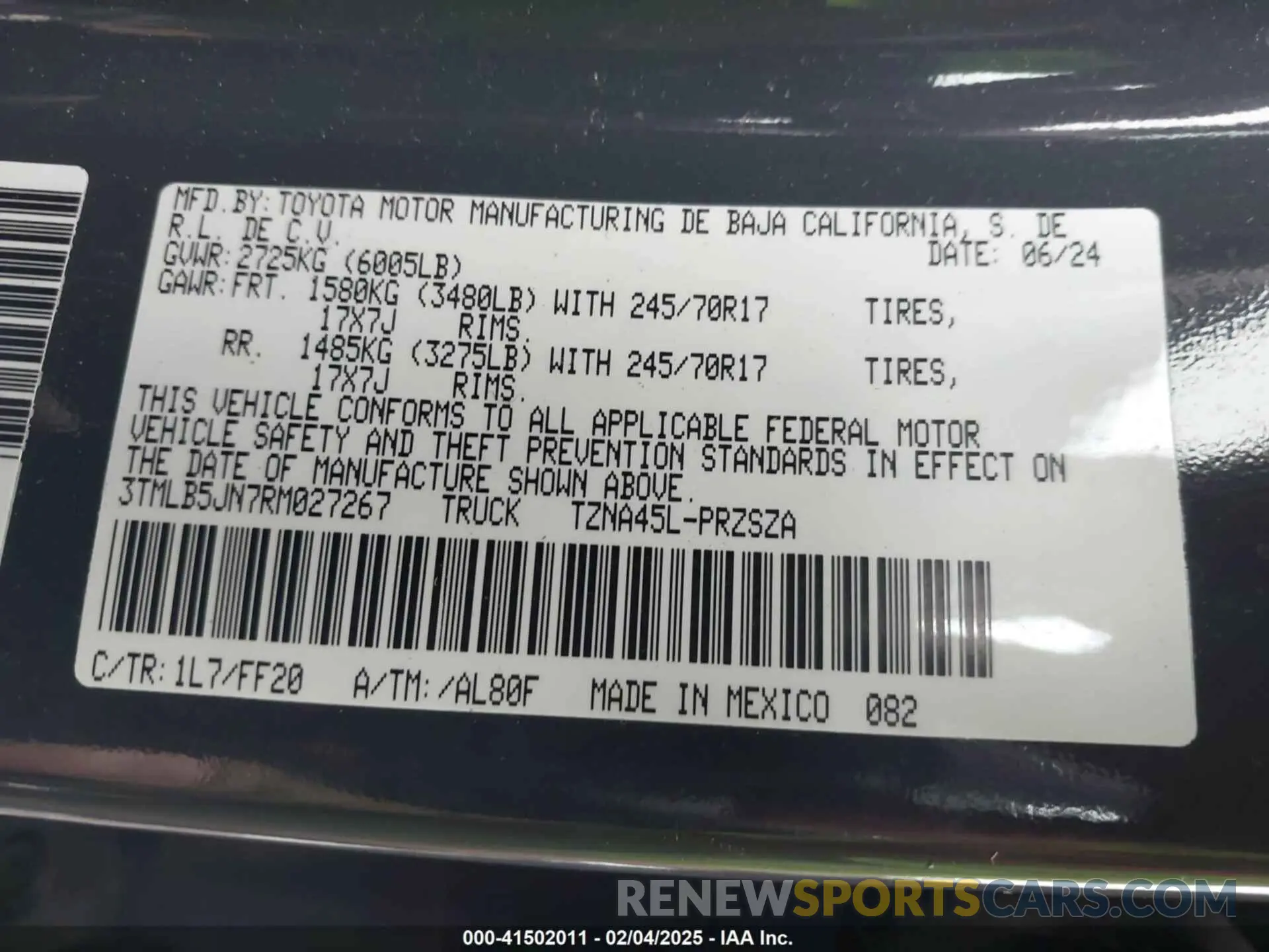 9 fotografías del automóvil dañado 3TMLB5JN7RM027267 TOYOTA TACOMA 2024